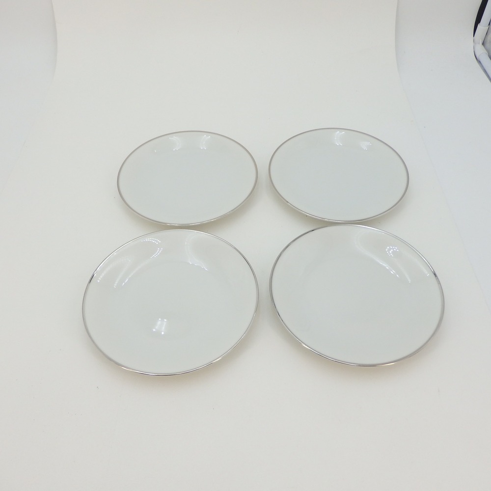 4x Crown Bavaria Germany White Porcelain Plates Silver Rim Dessert 6" Elegance